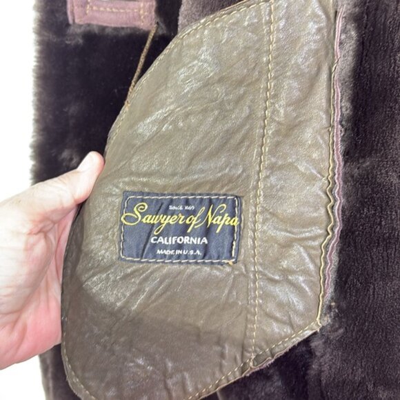 Sawyer of Napa Brown, Mandarin collar, shearling full length coat vintage - Picture 9 of 13